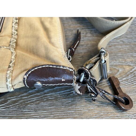 Fossil Vintage Fabric Handbag Canvas Pockets Crossbody Shoulder Bag Tan - Picture 12 of 12